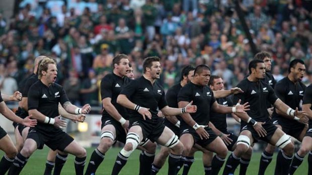 The All Blacks perform the Haka in Johannesburg.