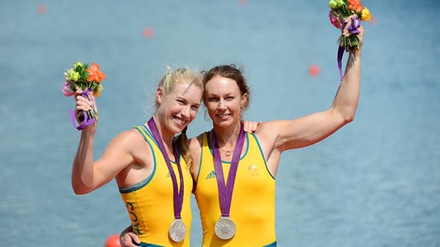 Silver success ... Kim Crow and Brooke Pratley win silver in the womens double sculls.