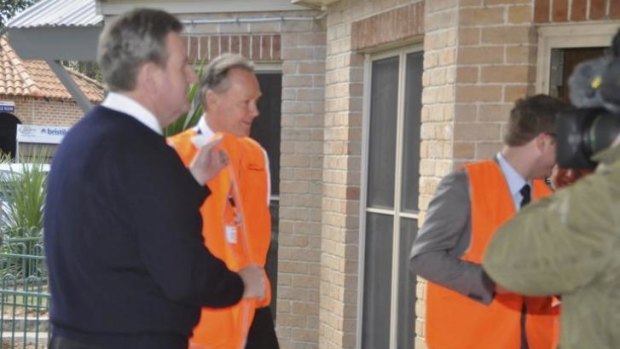 Then premier Barry O'Farrell at Austral Brickworks, where he is greeted by managing director Lindsay Partridge, on July 14, 2011.