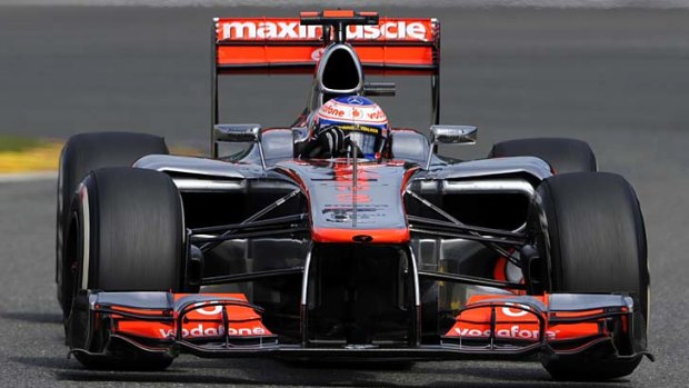 McLaren Mercedes' British driver Jenson Button at the Spa-Francorchamps circuit yesterday.