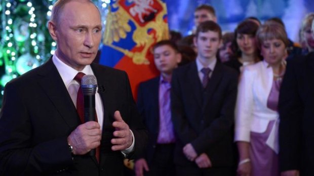 Russia's President Vladimir Putin delivers his New Year's address to the nation in Khabarovsk.
