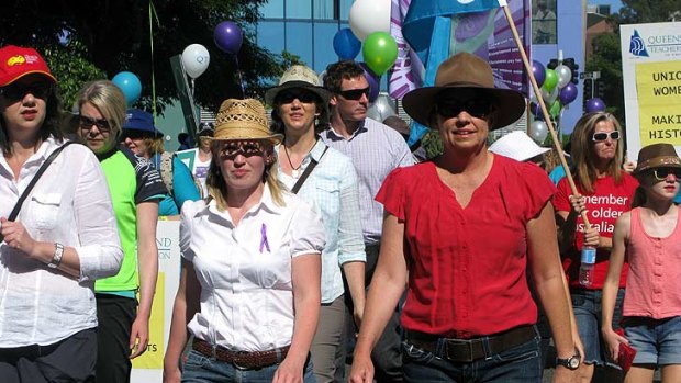 Queensland Premier Anna Bligh joins the Labour Day march in Brisbane.