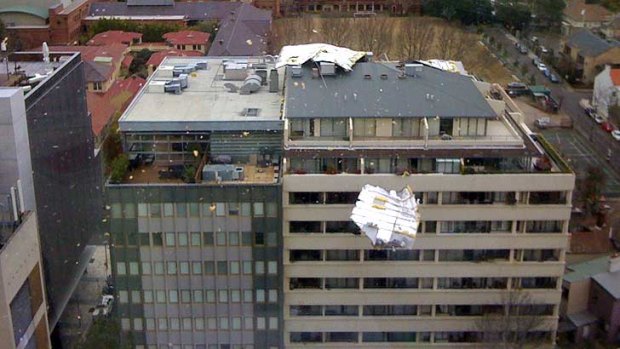 A roof blows off a building in North Sydney.