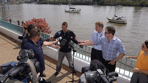 True blue: Lleyton Hewitt faces the media in Brisbane.