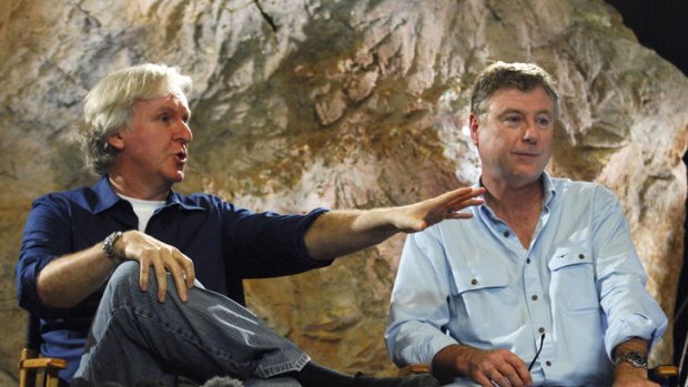Andrew Wight, right, with Hollywood producer-director James Cameron, on the Gold Coast in 2010.