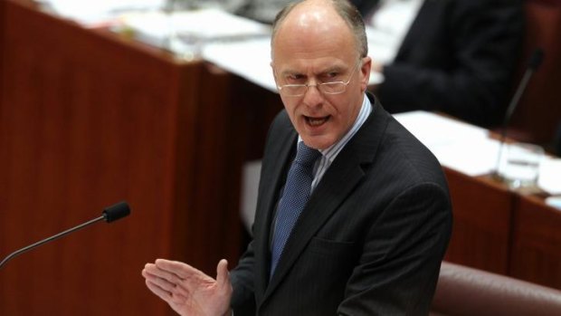 Leader of the Government in the Senate, Senator Eric Abetz during Senate Question Time at Parliament House.