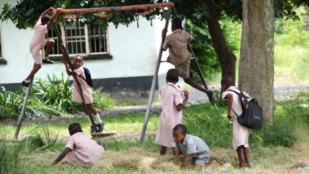 Schoolchildren at Chitsere Primary School in Mbare play outside while teachers are on strike.