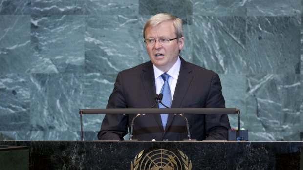 Former prime minister Kevin Rudd addresses the United Nations in 2009.
