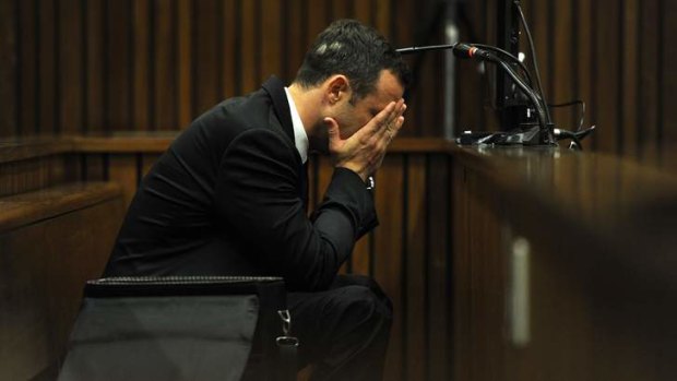 Emotional: Oscar Pistorius in court.