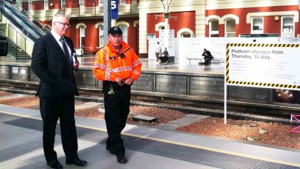 Transport Minister Troy Buswell inspects Perth station in the lead up to rail closures.