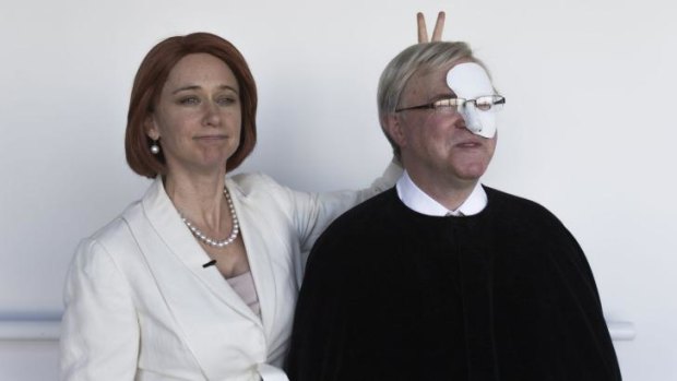 True colours: Amanda Bishop and Phil Scott as Australia's warring former prime ministers.