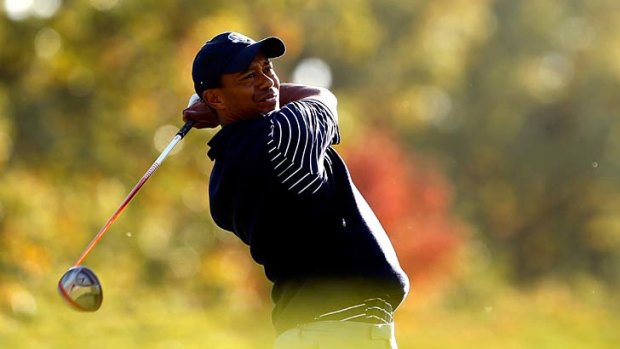 Tiger Woods of the USA hits a tee shot during day two of the afternoon four-ball matches.