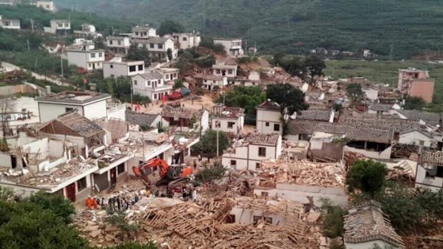 Collapsed houses after the earthquake in Ludian county.