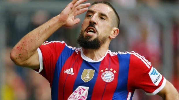 Bayern Munich's Franck Ribery celebrates after he scored against VfB Stuttgart.
