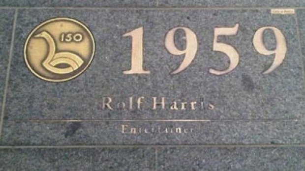 Plaque dedicated to Rolf Harris on St Georges Terrace in the Perth CBD.