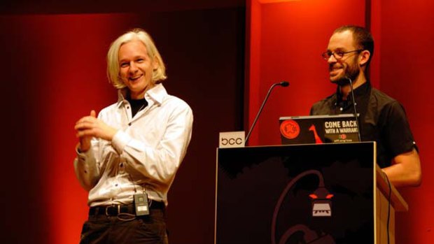 WikiLeaks founder Julian Assange and his former right-hand man, Daniel Domschelt-Berg aka. Daniel Schmitt.