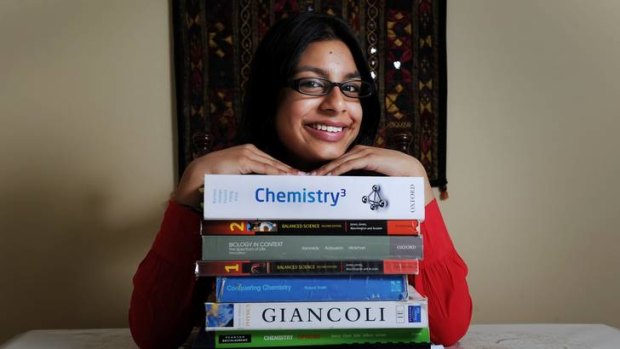Year 11 Narrabundah College student Ayesha Rahim, who will study undergraduate chemistry at the ANU, at her Garran home.