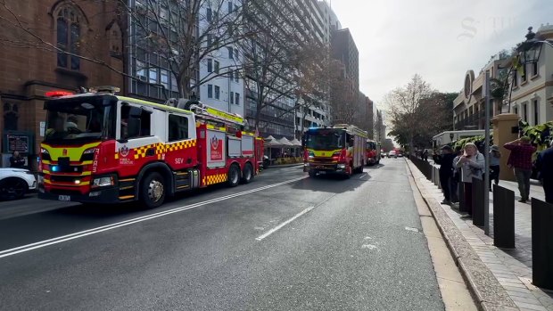 Fire and Rescue NSW vehicles protest in Sydney