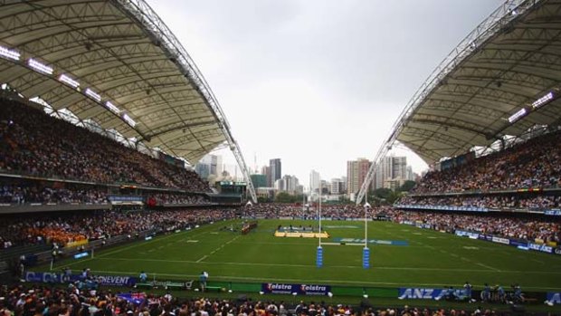 The Wallabies playing the All Blacks in Hong Kong in 2008.