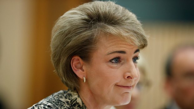 Minister for Employment Michaelia Cash during a Senate estimates hearing at Parliament House in Canberra on Thursday 26 October 2017. fedpol Photo: Alex Ellinghausen