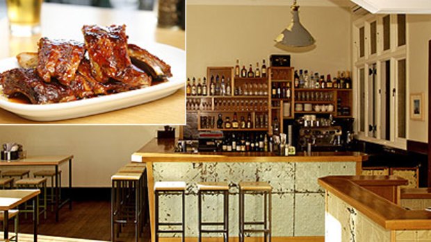 Cosy ... Crosstown Eating House boasts a warm interior and sticky pork spare ribs on the menu (inset).