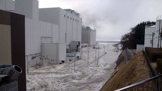 How it all began ... TEPCO has released pictures of flooding at its Fukushima Dai-ichi nuclear power plant when the March 11 tsunami hit.