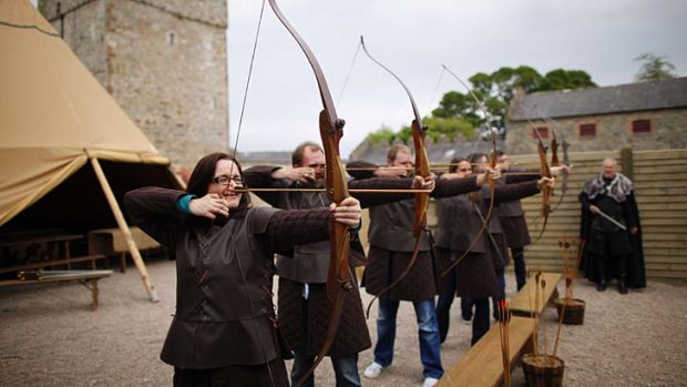 Tourists take part at clearsky adventure which has built an exact replica of Winterfell Archery range in the same spot where filming took place at Castle Ward, Strangford Lough in Northern Ireland.