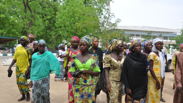 Some of the escaped Chibok girls in Maidugiri in 2014.