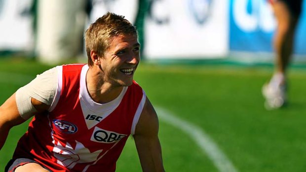 Pressure's on &#8230; Sydney's midfield dynamo Kieren Jack is put through his paces at training before the Swans embark on tomorrow’s crucial contest in Adelaide.