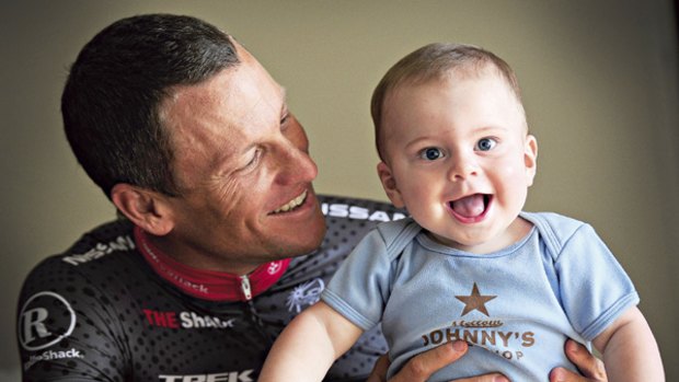 Bouncy start to race preparation ...  the seven-time Tour de France winner Lance Armstrong in Adelaide yesterday with his eight-month-old son, Max.