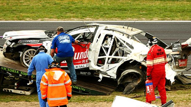Fabian Coulthard's Holden wreckage.