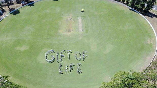 Canberra Grammar School students spell out "Gift of Life'' on the school oval on Friday to promote organ donation.