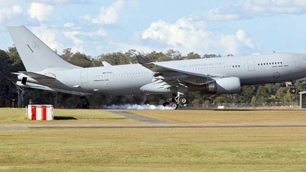 The KC-30A lands for the first time on Australian soil at its new home, RAAF Base Amberley.