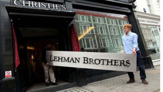 A Lehman Brothers sign arrives at Christie's.
