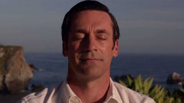 Don Draper (Jon Hamm) experiences a moment of revelation on a spiritual retreat in California in the finale of <i>Mad Men</i>.