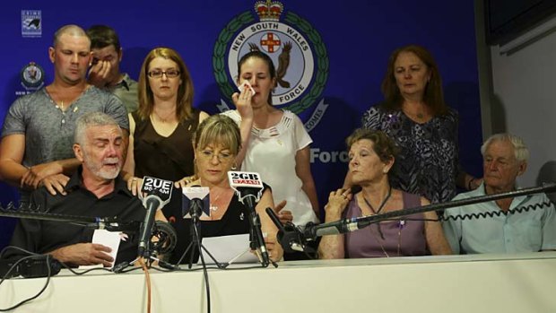 Lynette Bradbury's family appeal for information into her killing. Seated are, from left, her husband Brian Bradbury, her sister Suzanne Walker and her mother Dorothy Smith.