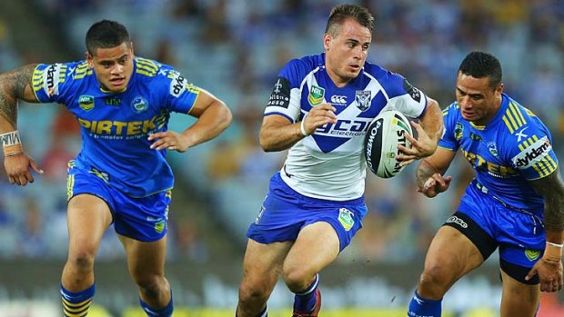 Bulldog charge: Josh Reynolds, centre, has enjoyed a strong start to the year.