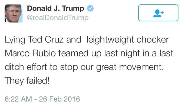 Trump's "chocker" tweet from 2016. 