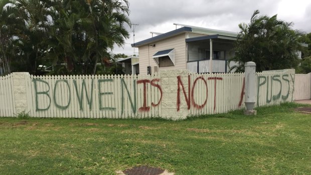 Mr Wilson's earlier message to Cyclone Debbie from Bowen, which is "not a pussy town".