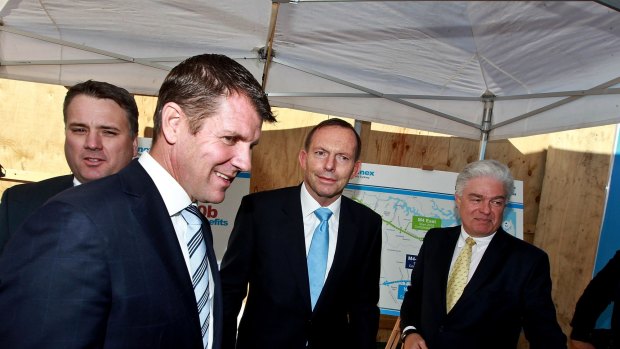 Mike Baird and Tony Abbott at the launch of stage 2 of Westconnex on Monday. 