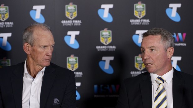 Taciturn: Wayne Bennett and Paul Green at the NRL grand final press conference.
