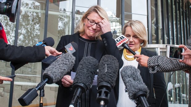 Kerry-Anne Walker reads statement on behalf of Allison Baden-Clay's family outside the High Court in Canberra.