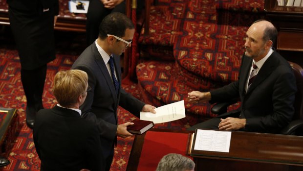 Newly appointed Upper House MP Daniel Mookhey is the first MP to be sworn into an Australian Parliament on
the Hindu religious text The Bhagavad Gita.