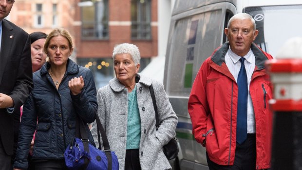 Jo Cox's sister Kim Leadbeater, mother Jean and Gordon arrive at court.