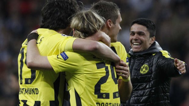 Heading to Wembley: Dortmund players celebrate.