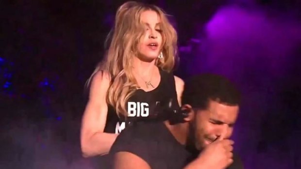 Drake's reaction after Madonna kisses him mid-performance at Coachella on April 13, 2015.