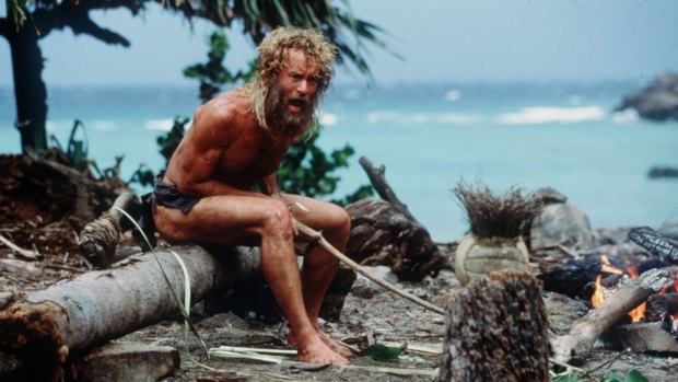 Tom Hanks in <i>Cast Away</i>, filmed on uninhabited Modriki Island in Fiji.