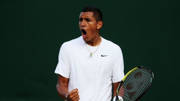 Nick Kyrgios celebrates during his match against Jiri Vesely of the Czech Republic.