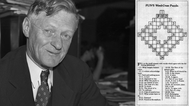 Arthur Wynne was an editor and puzzle constructor. Inset, his very first crossword puzzle.
