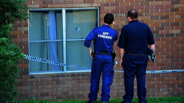 Shooting at Block 4 Stuart Flats, Griffith. ACT forensic police officers at the scene.